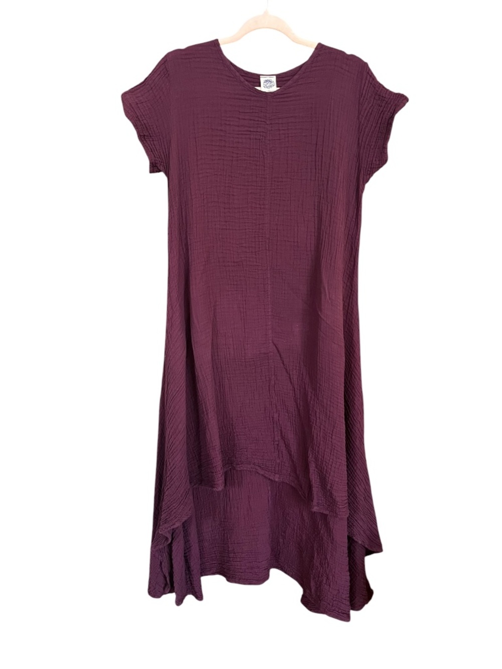 Cotton Flower Amethyst Crinkled Cotton Guaze Hi-Low Hem Midi Tee Dress SZ OS